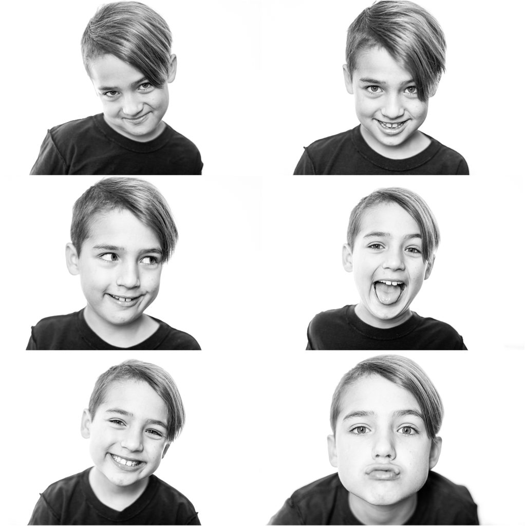 6 black and white photos of a boy