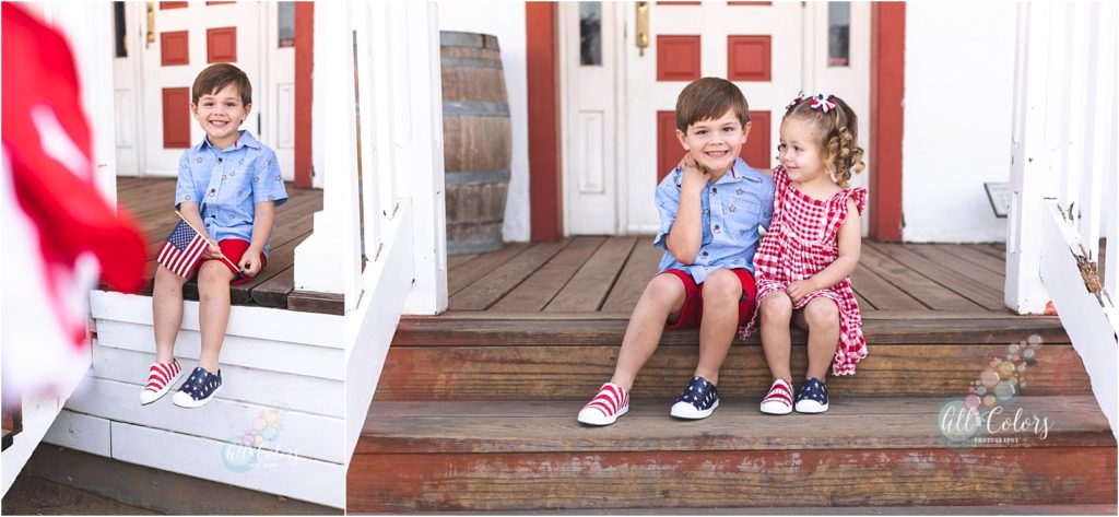 boy and sister sitting on a porch