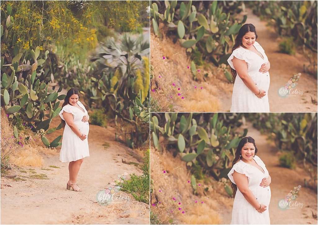 woman expecting a baby wearing a white dress