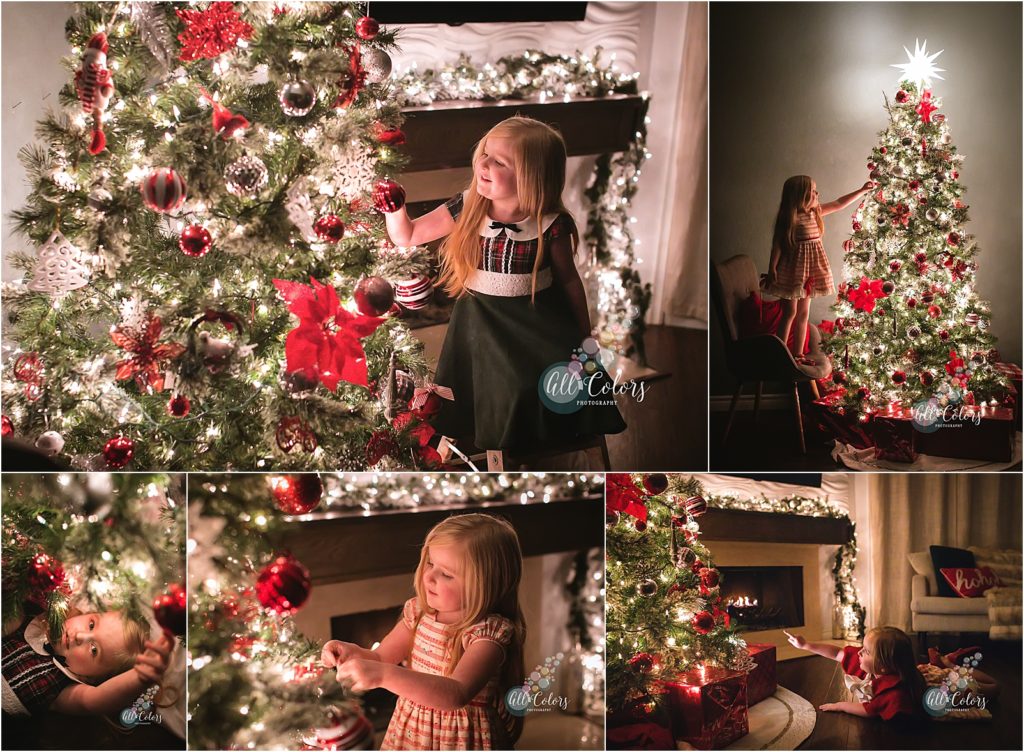 Little girl decorating a Christmas Tree