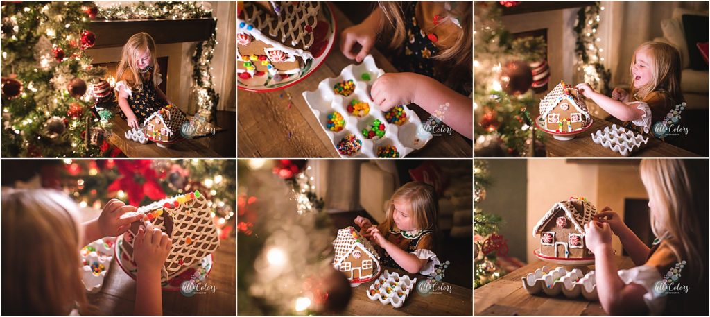 Girl decorating a ginger bread house in San Diego