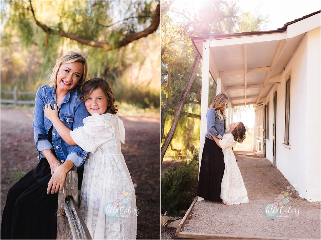 Mother and daughter on a beautiful farm like setting.