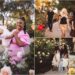 Collage of three photos of families at the Rose Garden at Balboa Park